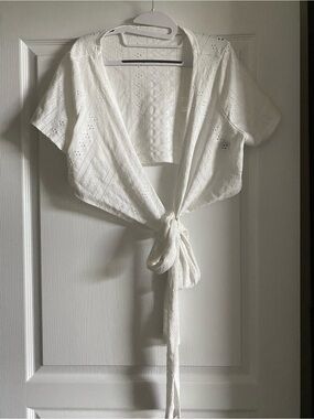 SHEIN White Eyelet Tie-Front or Waist Wrap Crop Top